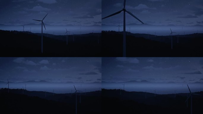 风力涡轮机在夜间- 4K分辨率