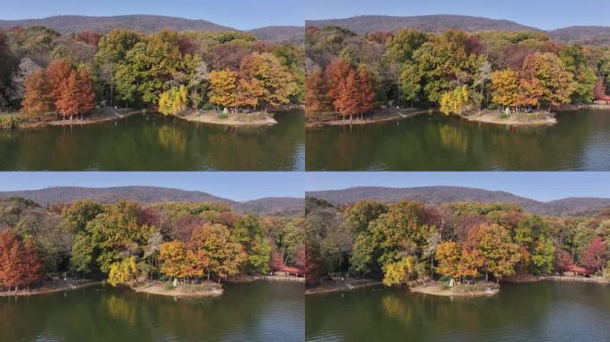 秋景湖泊航拍
