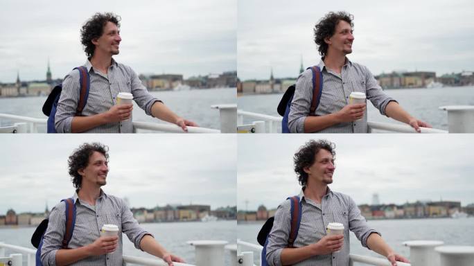 游客在斯德哥尔摩的游船上欣赏风景