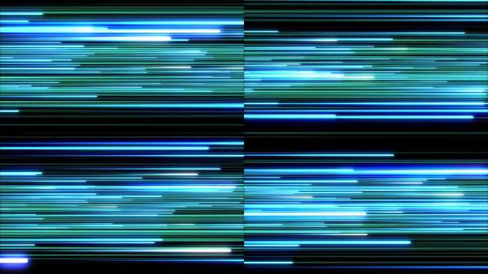 高速数字信息流技术无缝插图。极快的霓虹线飞行循环3d动画明亮的蓝绿色轨迹背景。抽象的未来互联网概念