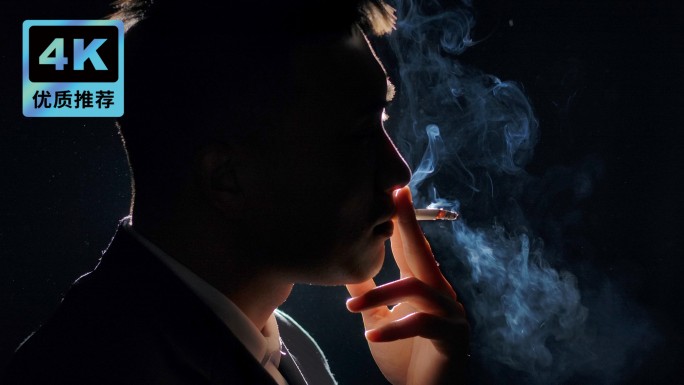 男人吸烟抽烟烟雾缭绕戒烟烦躁思考