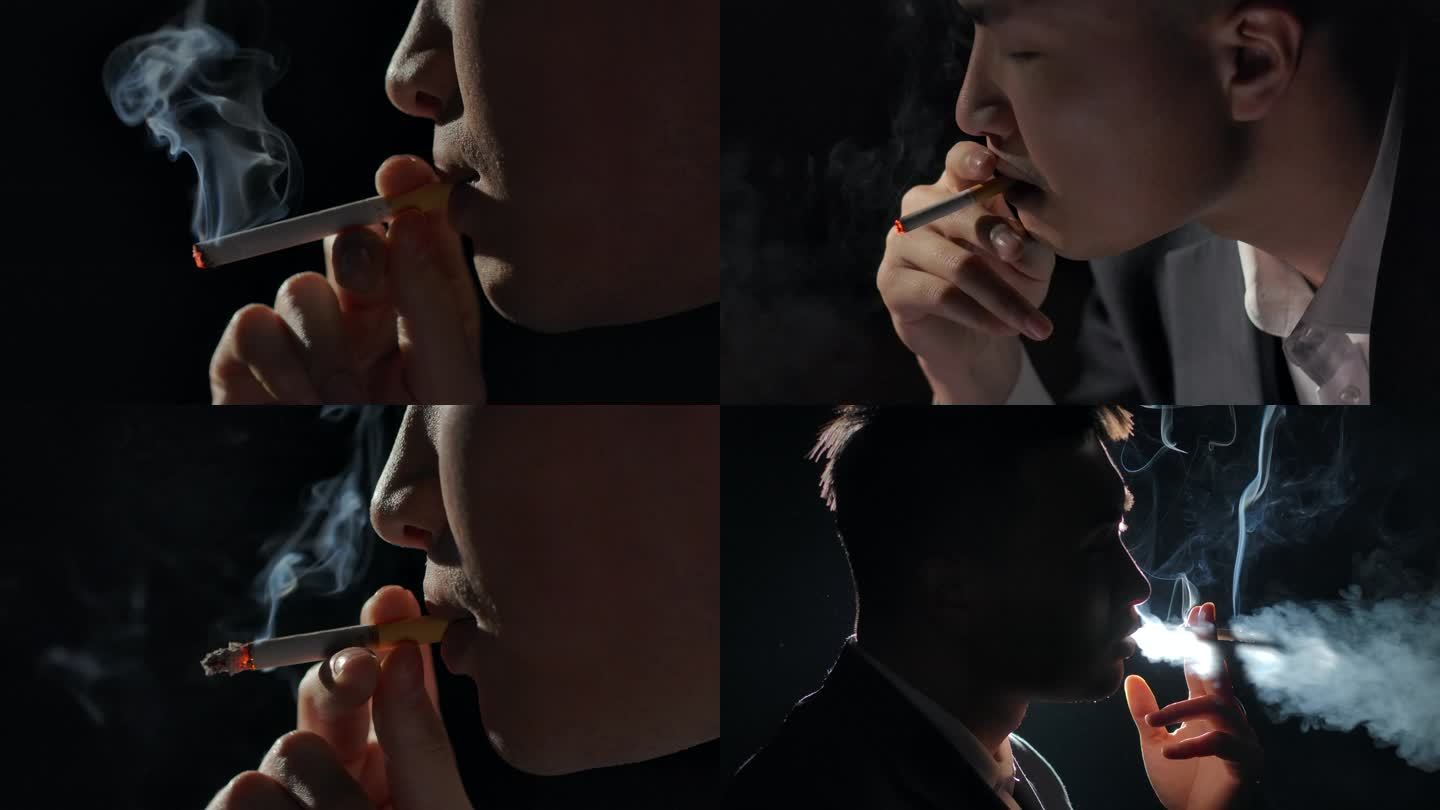 男人吸烟抽烟烟雾缭绕戒烟烦躁思考