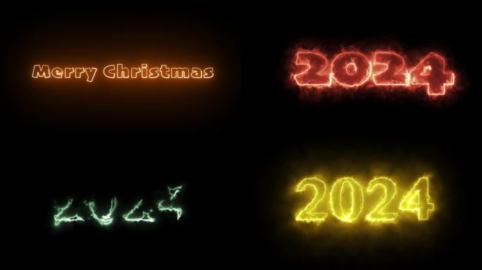 2024年黑色背景动画。动画霓虹效果和火热的视觉元素。