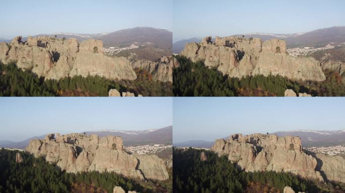 Belogradchik悬崖是保加利亚维丁省巴尔干山脉山麓的天然堡垒，这是一架空中无人机拍摄的雕塑岩