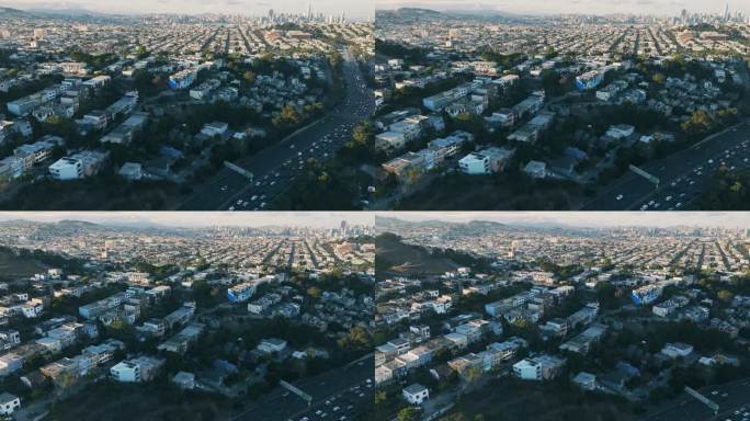 旧金山蓝色建筑瑰宝的电影鸟瞰图