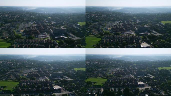 潜入斯坦克利夫，英国，与令人惊叹的无人机拍摄的视频，揭示工业基地，繁华的街道，杜斯伯里综合医院，和风