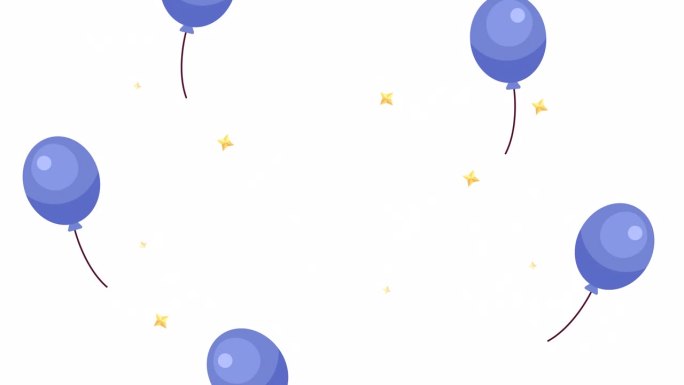 蓝色气球上飞舞着闪闪发光的星星，2D物体动画