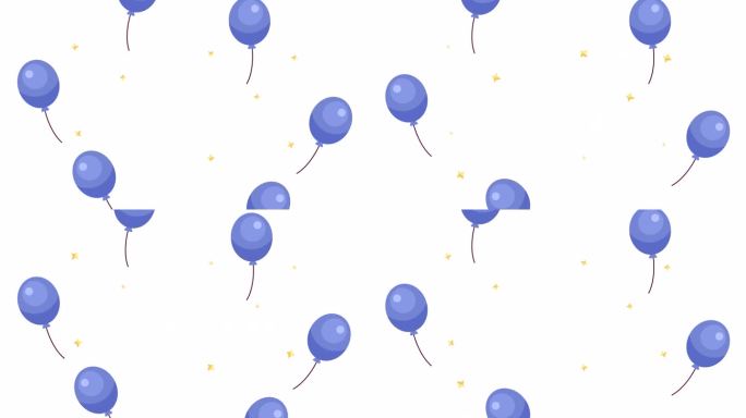 蓝色气球上飞舞着闪闪发光的星星，2D物体动画