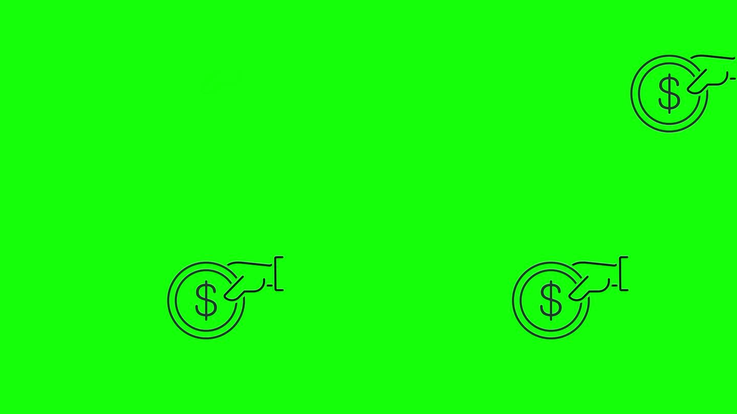 资金从手转到手。绿色背景的动画图标，4K。