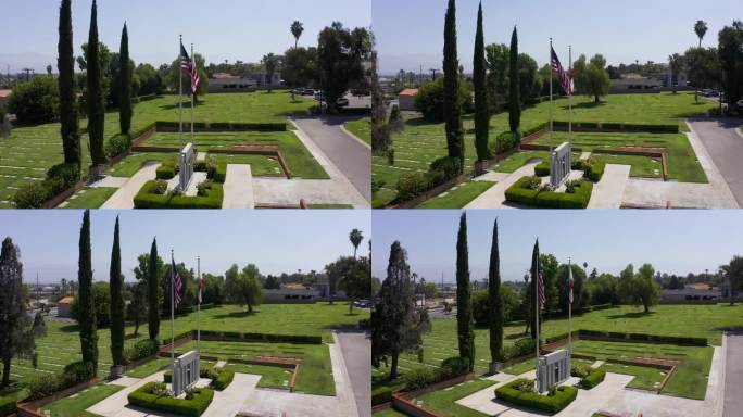 低平移航拍老兵纪念碑在加利福尼亚太平间。4 k