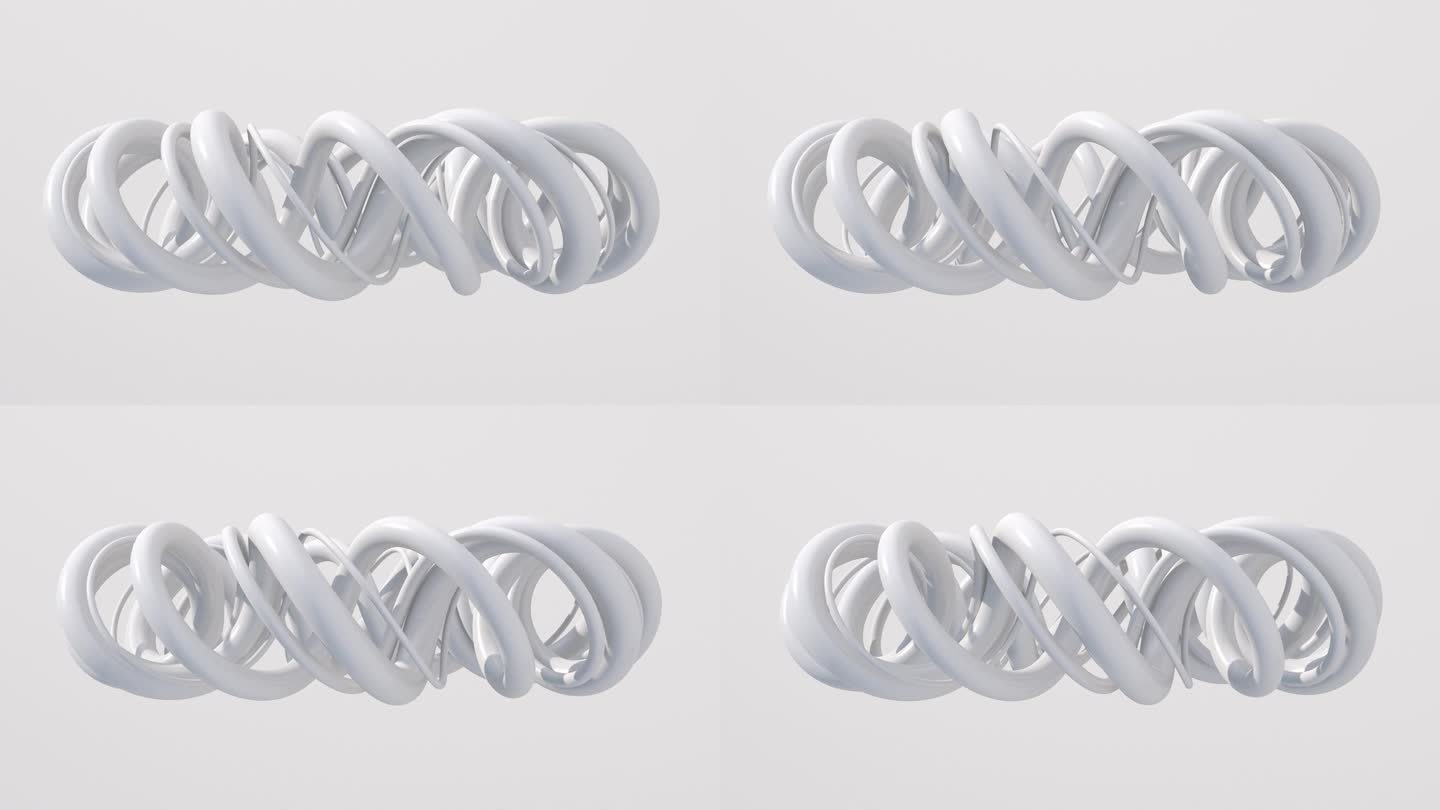 白色扭曲的圆形。抽象动画，3d渲染。
