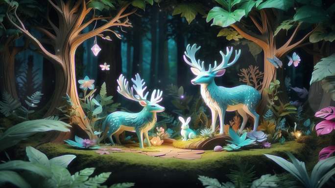4k梦幻动物森林概念背景