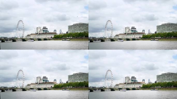 伦敦泰晤士河和南岸的伦敦眼千禧轮
