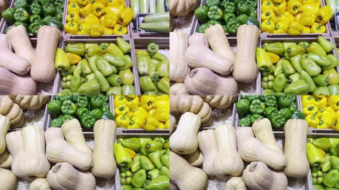 在市场上买蔬菜(洋葱、西葫芦、辣椒、黄瓜、西红柿、欧芹)