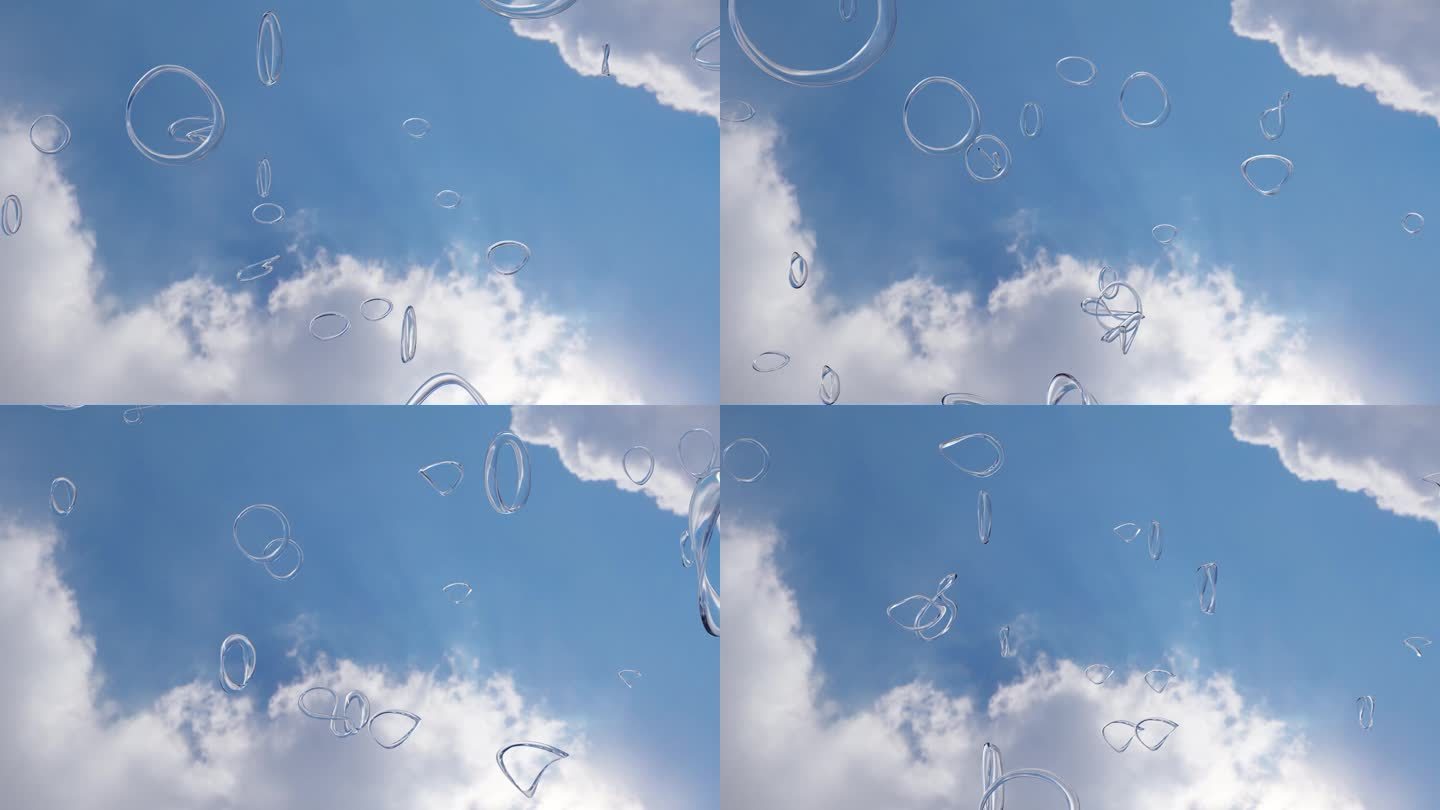 一个透明的Möbius条带漂浮到蓝天的无缝循环动画视频