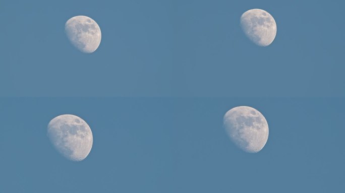 蓝色天空下月亮在升起  空镜头 高清