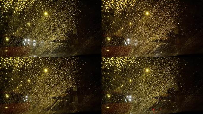 雨夜，车窗后的灯光不清晰。城市马德里。西班牙。散景。4