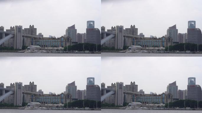 实拍上海黄埔江高楼和船只
