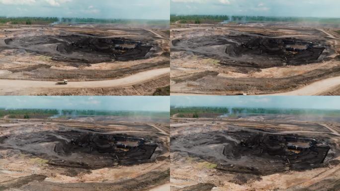 露天煤矿-露天开采在印度尼西亚的贝劳。-航拍
