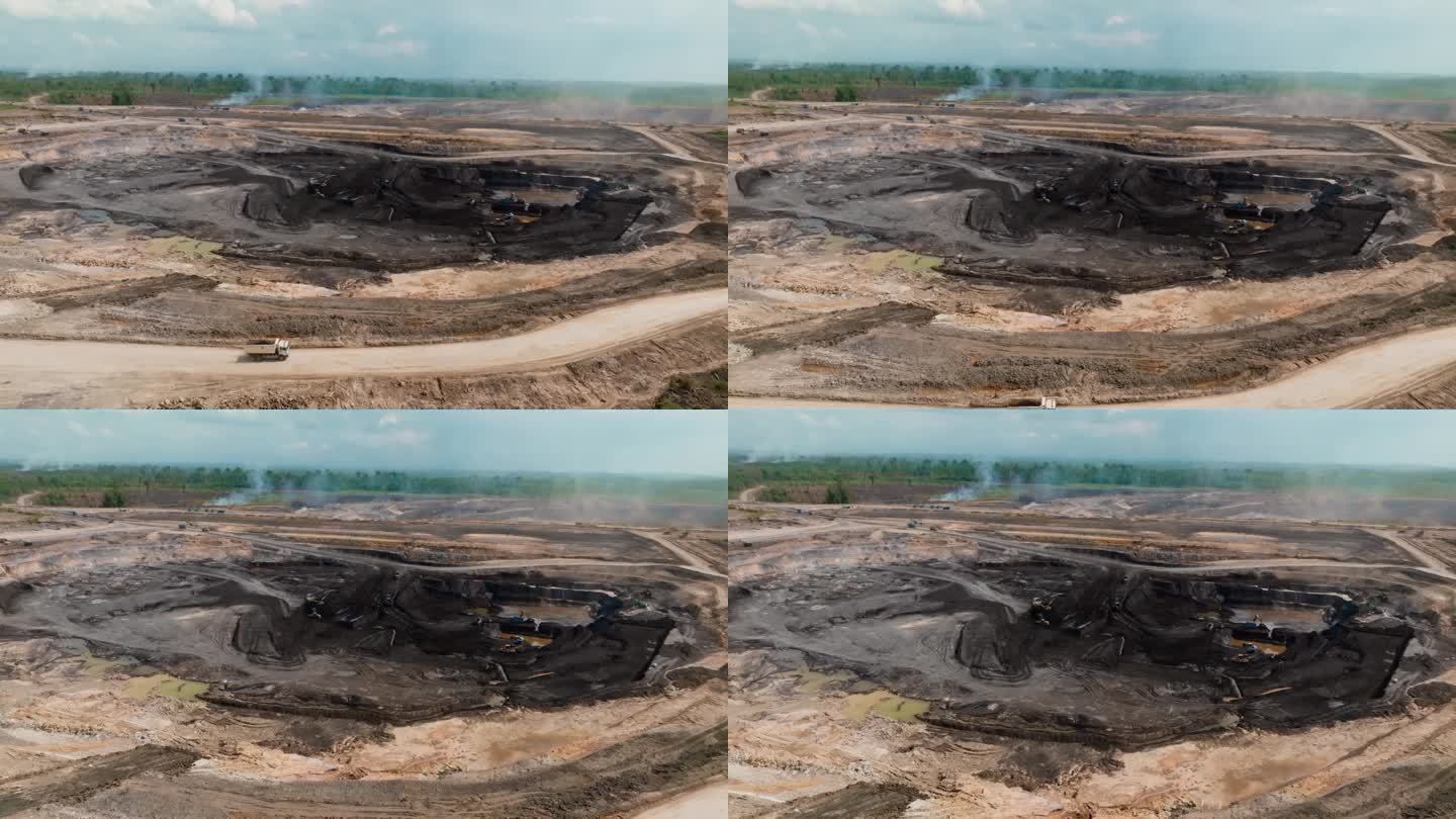 露天煤矿-露天开采在印度尼西亚的贝劳。-航拍