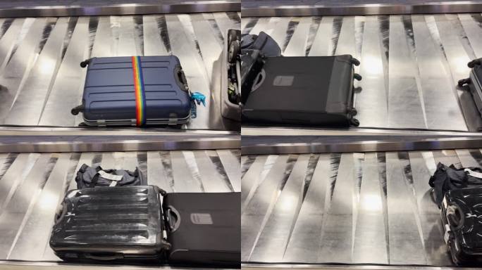 机场旋转传送带上的行李箱等待着它们的主人。