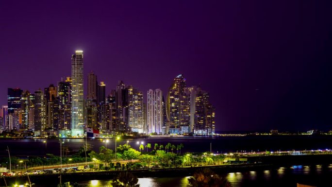 巴拿马城，巴拿马夜晚夜景江景