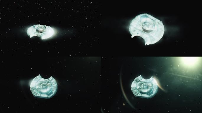 电影中的UFO飞船以星星为背景。冰冷的外星飞船抵达太阳系。