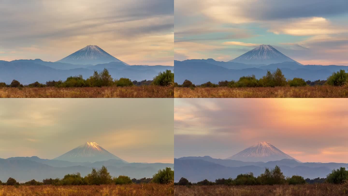 夜间富士山云流的时间变化，从崎市的镰西河床