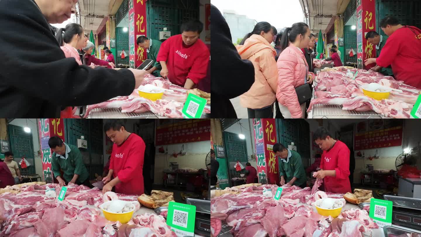 肉铺肉店买猪肉早市圩市市场