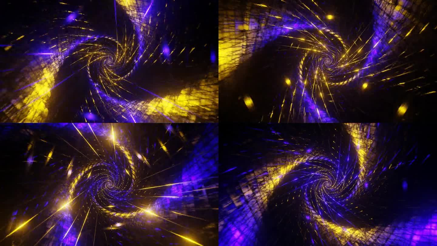 紫色和金色螺旋网隧道背景VJ环路在4K