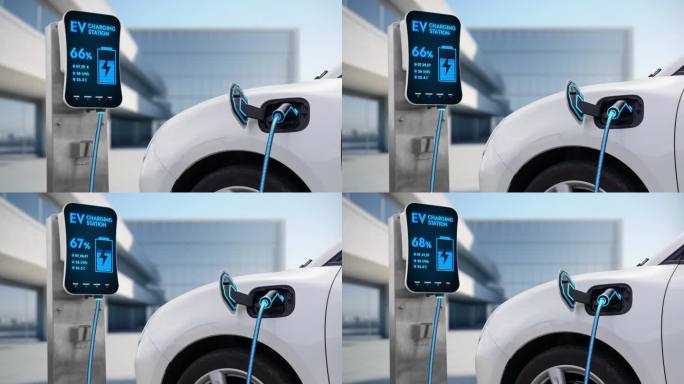 电动汽车充电到未来的充电站。细读