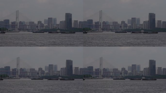 实拍上海黄埔江高楼和船只