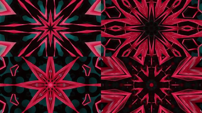 红色和黑色的抽象设计与星星在中心。万花筒VJ回路