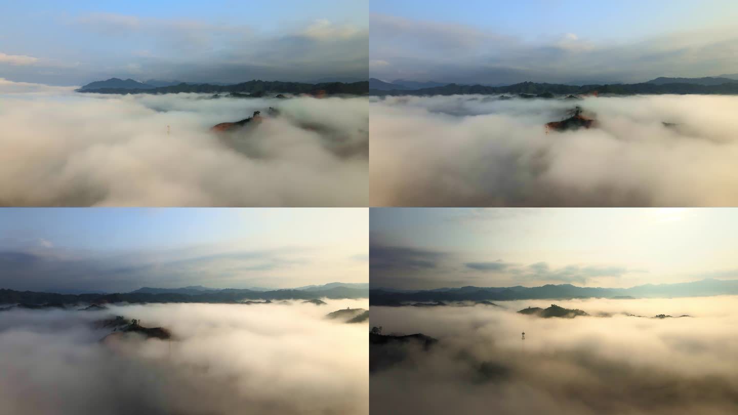 广西梧州小镇云雾环绕航拍