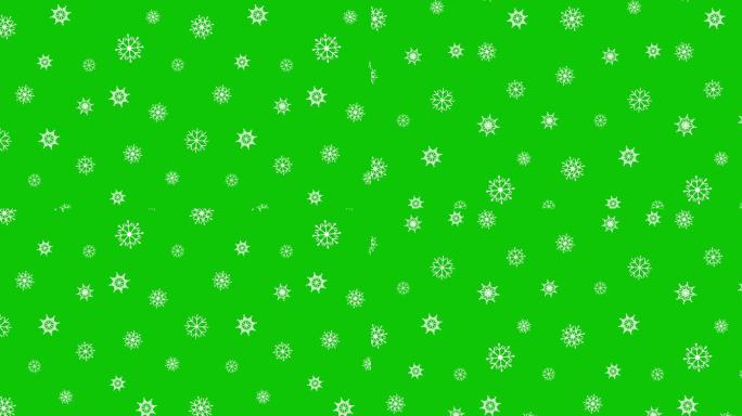 雪晶片冬季冻结冰粒子背景。循环播放4k视频动画。在绿色色度键背景降雪