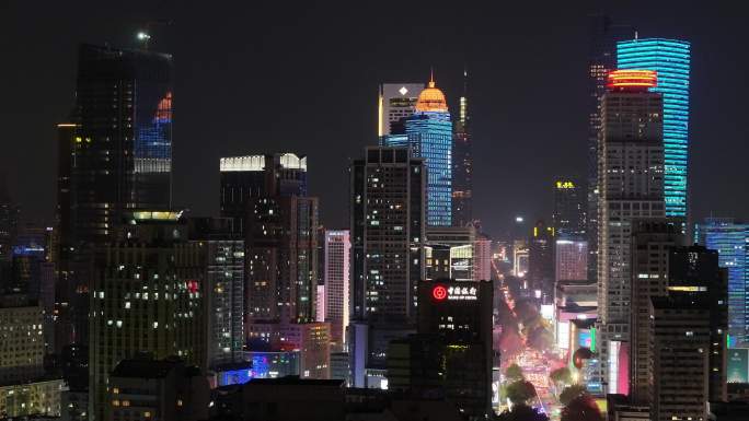 南京新街口建筑群夜景航拍