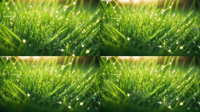 4k绿色小草水滴概念背景视频
