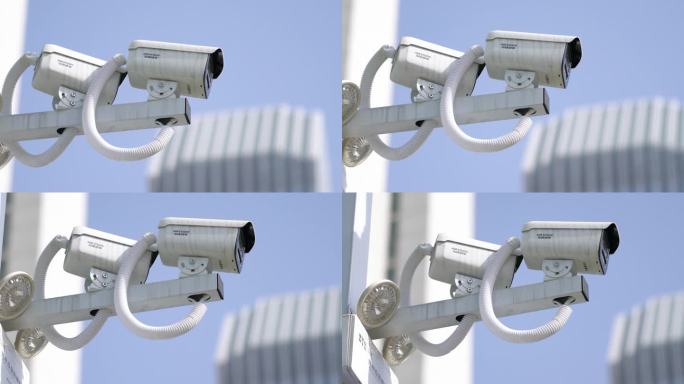 4K环绕城市安防监控摄像头科技科学实拍