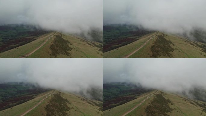 山顶区曼托尔上空的低云，慢镜头。郁郁寡欢的秋日里的英国乡村