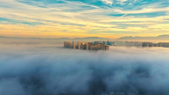 昭通城市云海大气航拍