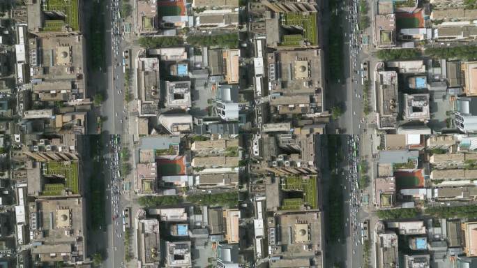 西安，中国中部陕西省省会，大城市，无人机鸟瞰街道交通。曾经被称为长安(永恒的和平)。城市化与发展观。