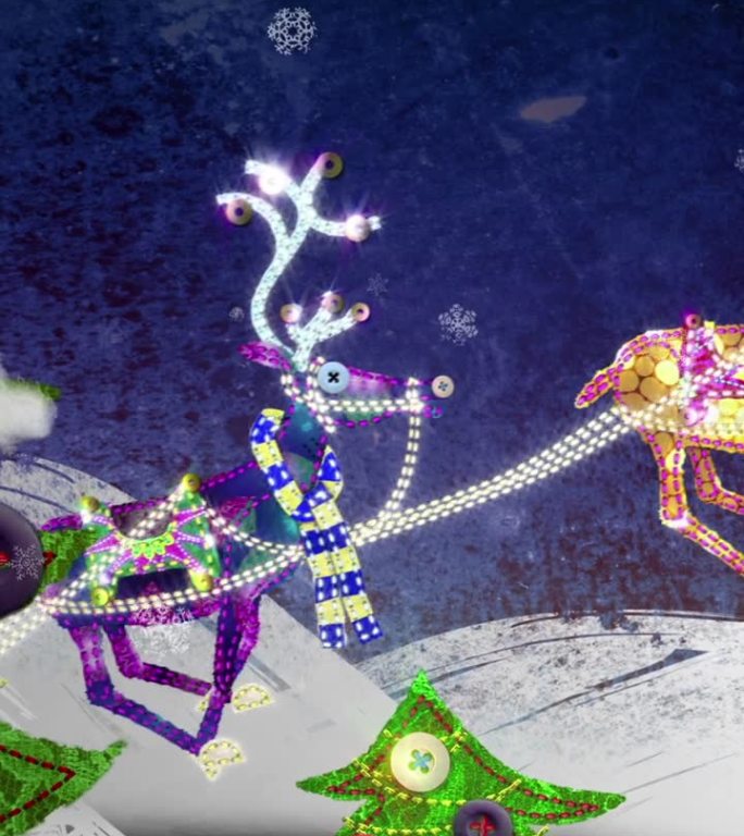 圣诞老人带着他的雪橇和八只驯鹿。圣诞混合媒体动画。垂直视频。