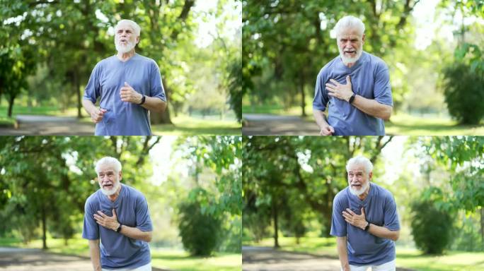 一位活跃的白发大胡子老人在城市公园跑步时突发心脏病