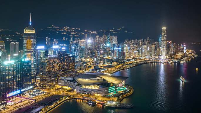 4K大范围延时夜景香港维多利亚港夜景