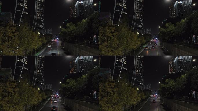 浙江钱江新城富春路车流夜景