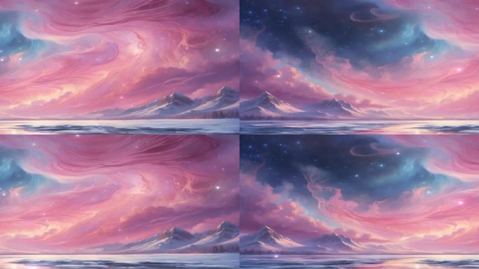 6k粉色卡通油画云彩概念背景视频