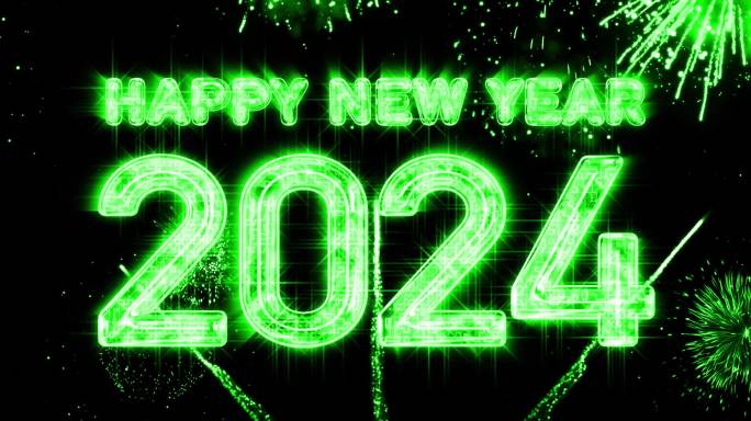 2024绿色烟花跨年水晶倒计时宽屏