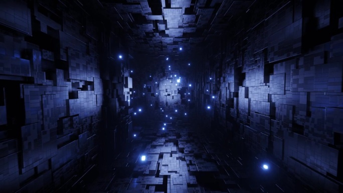 满是方块的黑暗房间。无限循环动画