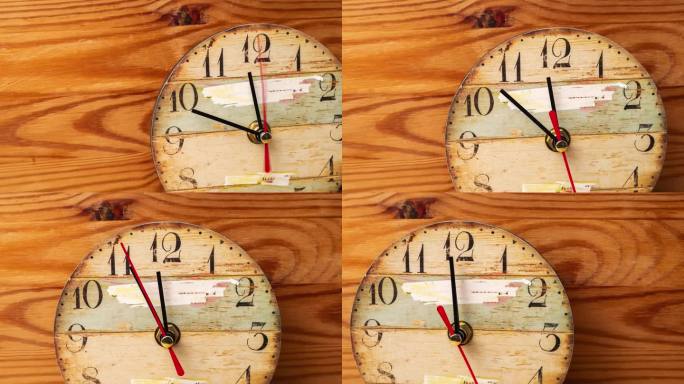 木制背景上的延时时钟。