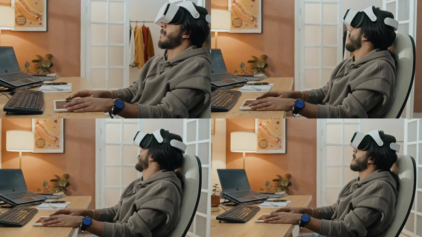 软件开发人员在家工作时使用VR眼镜